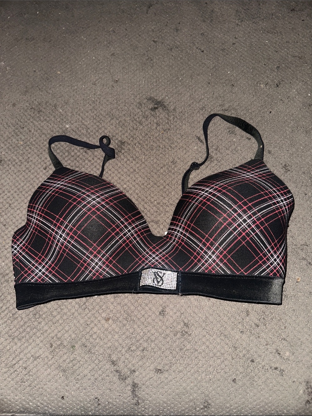 Plaid Wireless T-Shirt Bra - Black & Red